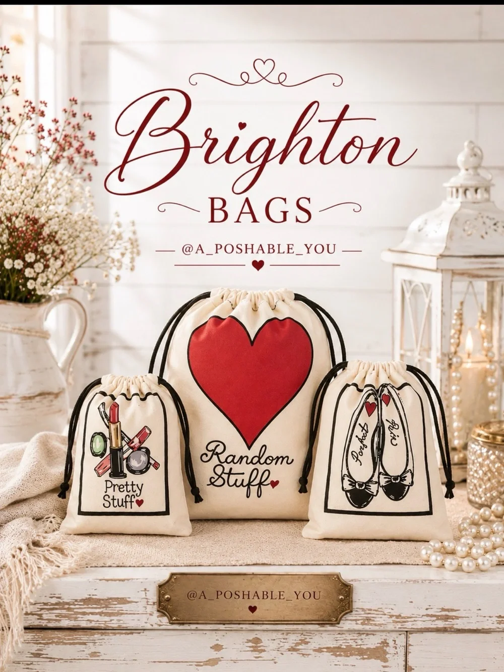 NWOT Brighton Canvas Drawstring Pouch Set – Travel Organizer Gift Set (3 Bags)